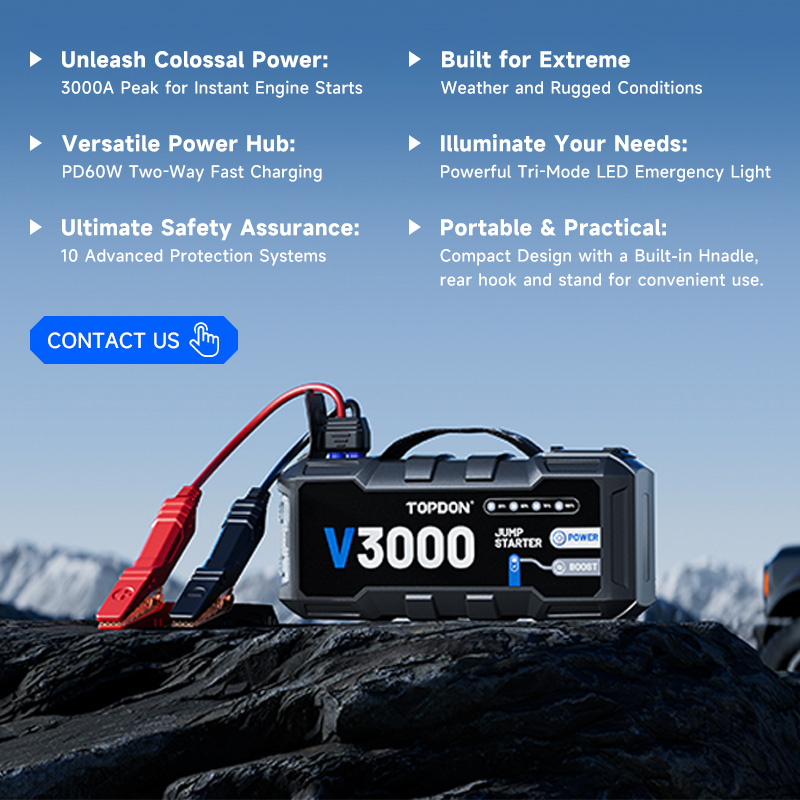 Portable Jump Starter - Arrancador de Coches TOPDON V3000 3000A