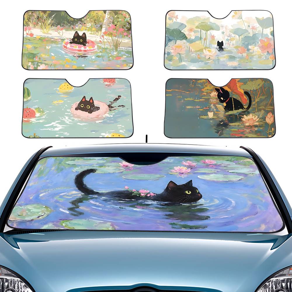 Car Accessories Window - Gato de dibujos animados en hoja