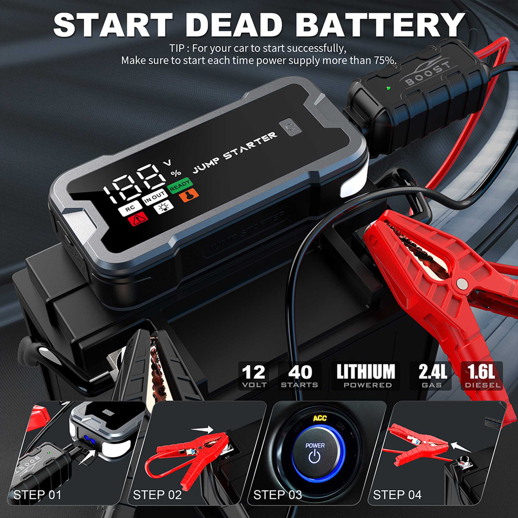 Arrancador de Coches 4000A, Ar - Portable Jump Starter reseña y precio